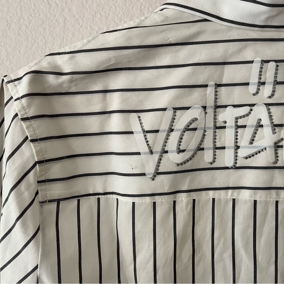 Zadig & Voltaire White Taskiz Pop Raye Strass Striped Shirt Sz M - Picture 4 of 16